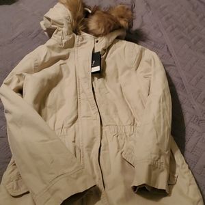 Girls hooded coat with faux fur hood